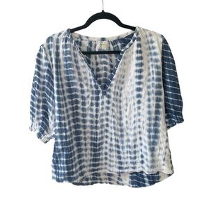 4OUR DREAMERS Cotton Tie Dye Boxy Blouse with 3/4 Sleeves Blue White S